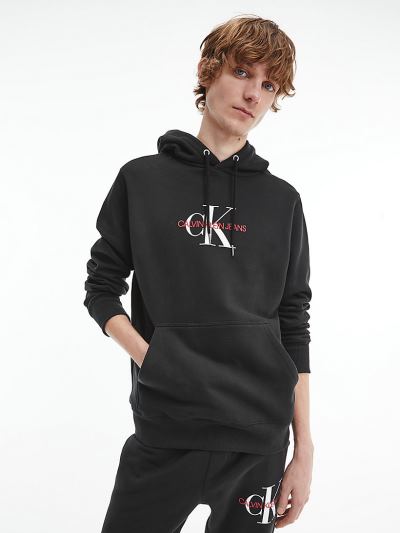 Calvin Klein Ruhák HU187026 | Calvin Klein Organic Cotton Logo Férfi Kapucnis Pulóver Fekete
